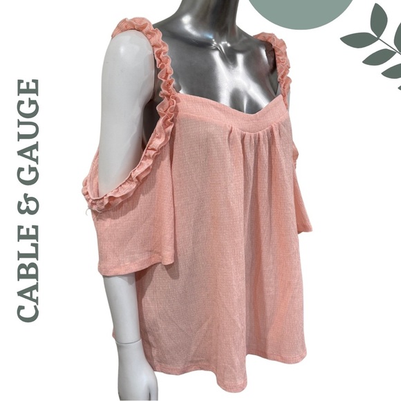 🛍️3/$40 Soft Blush Pink Cold Shoulder Textured Tunic Top– Plus Size 1X - Picture 3 of 5